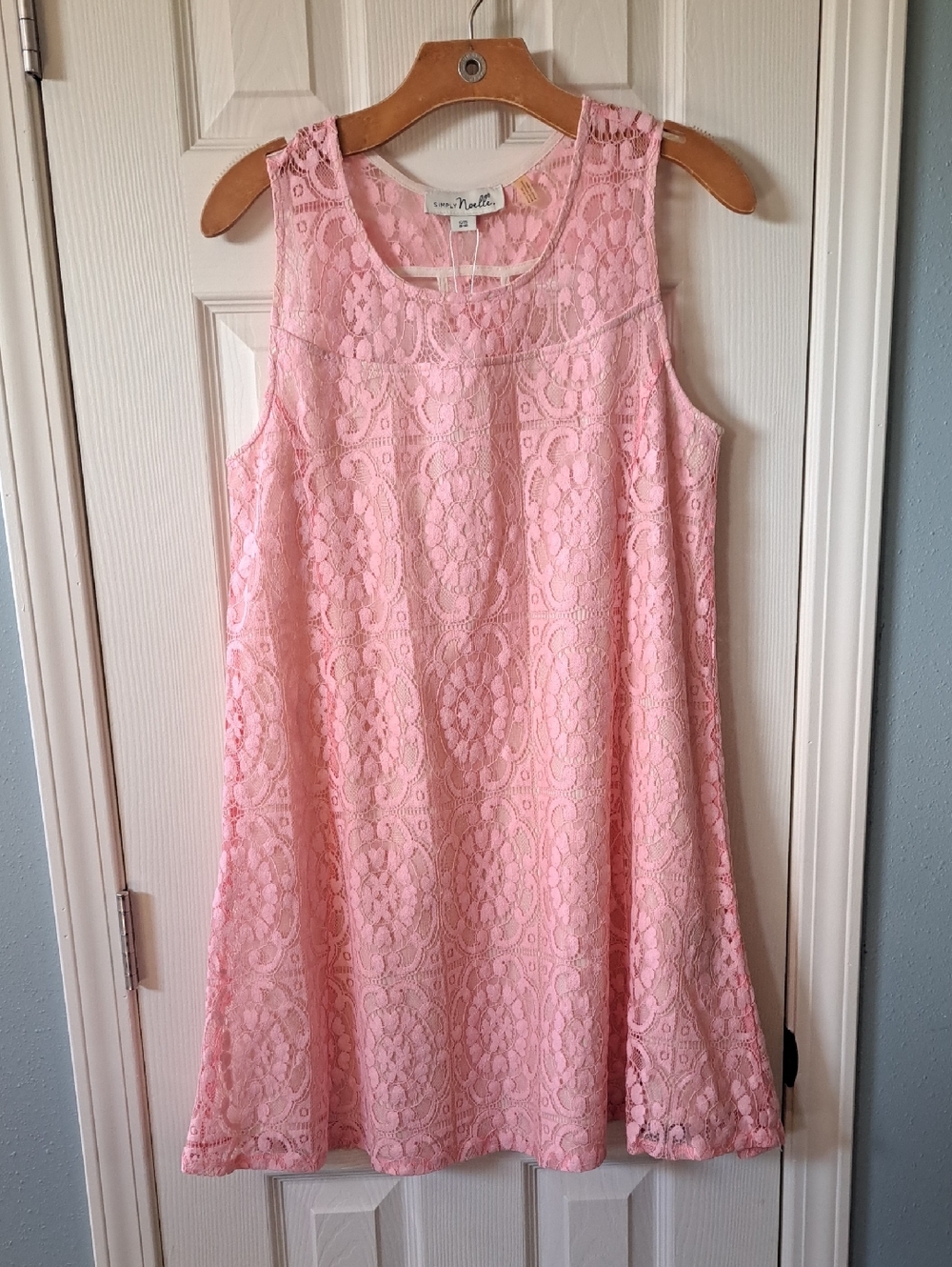 NWT Simply Noelle Soft Pink Floral Lace Shift Sleeveless Aline Flare Dress